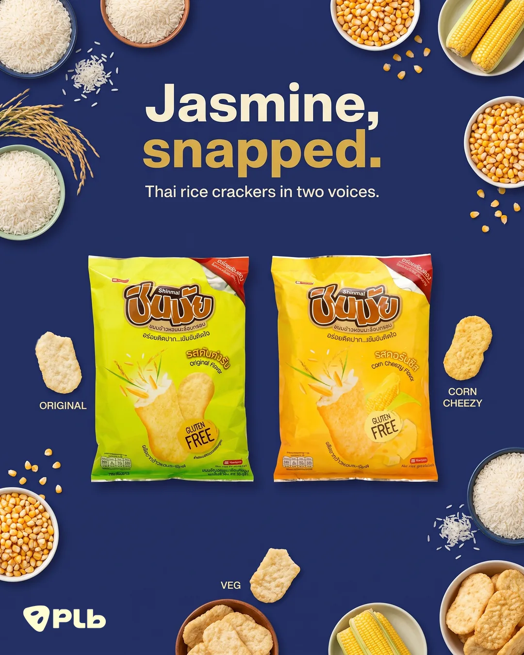 Snack brand static — indigo flatlay