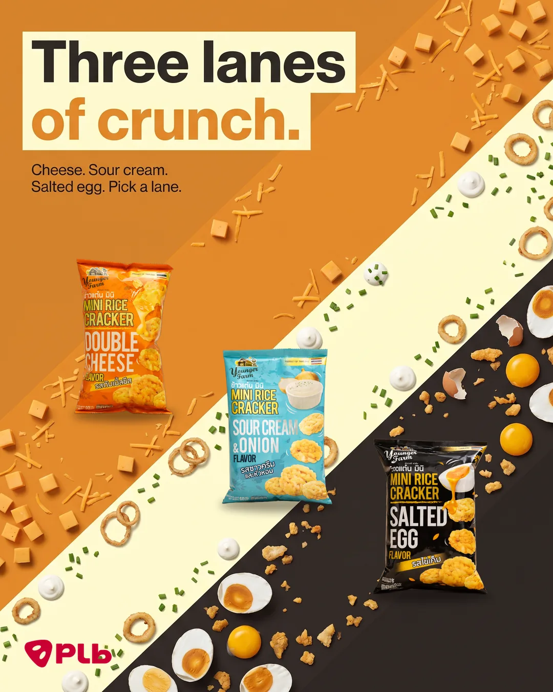 Snack brand static — three lanes